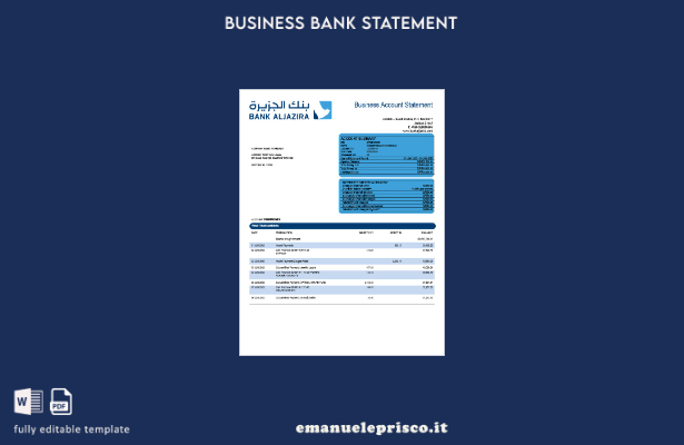 stile verificato Estratto conto aziendale della Banca AlJazira Modello Word e PD
